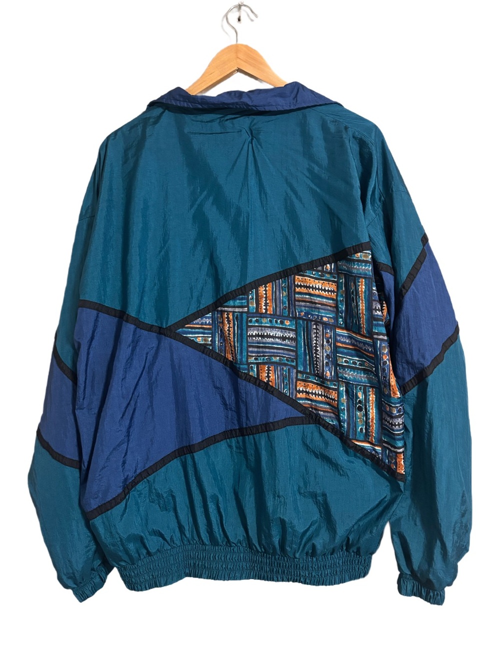 Hello 80’s Teal & Indigo Retro Pattern Windbreaker Active Wear Size Unisex XL - Picture 6 of 6
